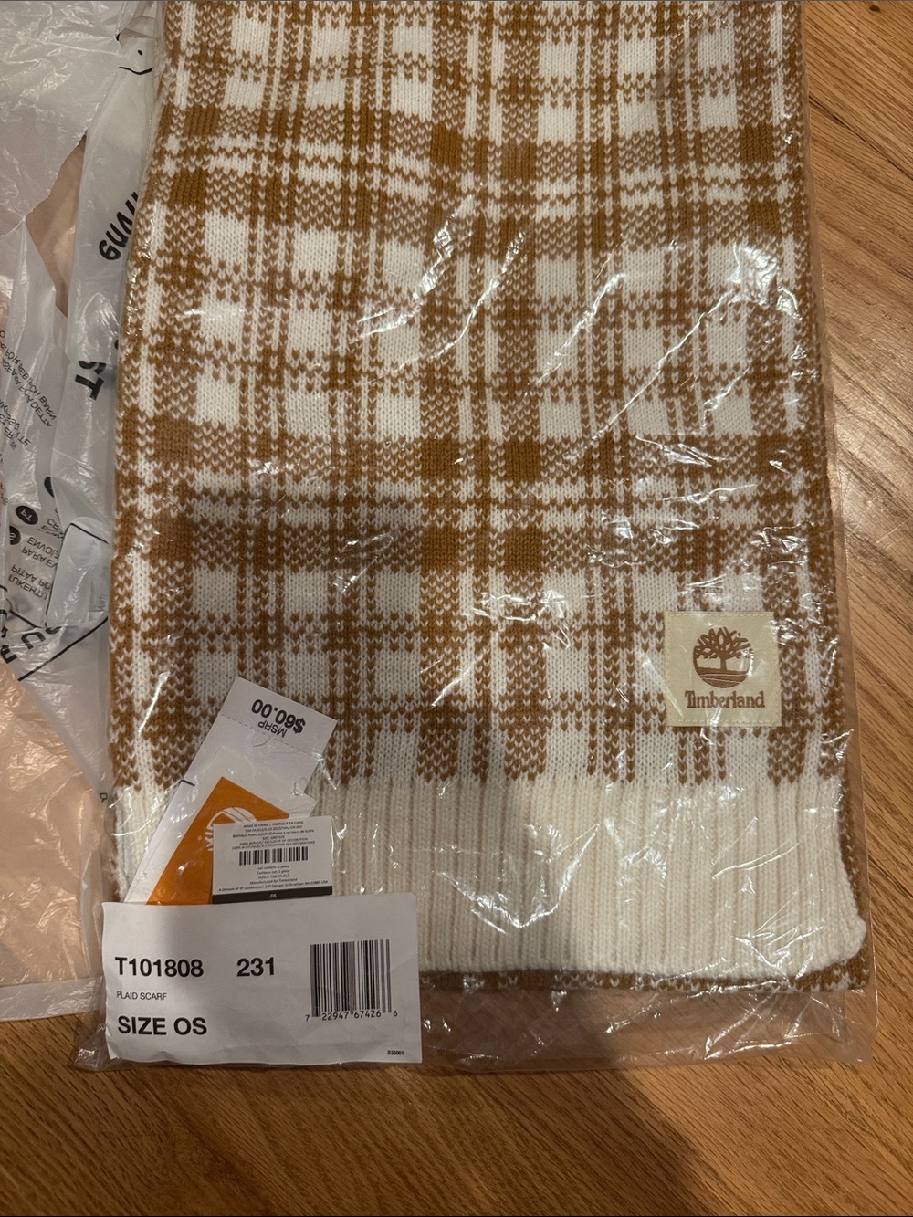 Timberland Womans Cream & Brown Plaid Scarf